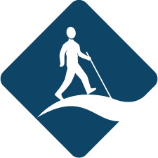 DSB logo showing a person with a cane walking on an upward path.