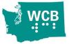 Washington Council of the Blind logo showing the outline of the state of Washington with the letters W, C, B printed in the center and the Braille dots for each letter beneath them.