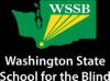 Washington State School for the Blind logo showing a drawing of the state of Washington with the letters W S S B emanating from a dot in Vancouver. 